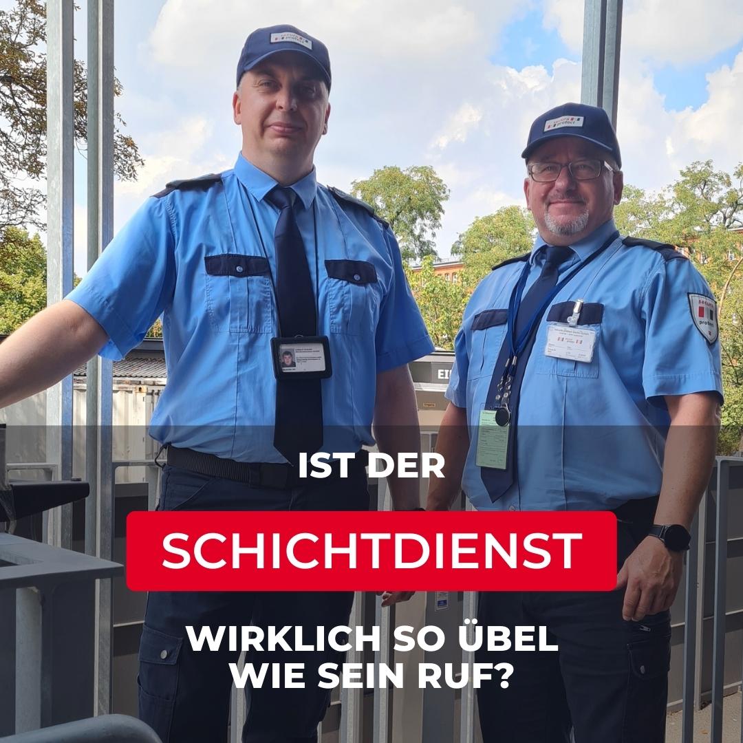 2 Mitarbeiter von secura protect in blauer Dienstkleidung
