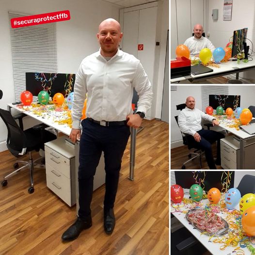 secura protect Betriebsleiter Michael Elter mit Ballons zum 30 Geburtstag