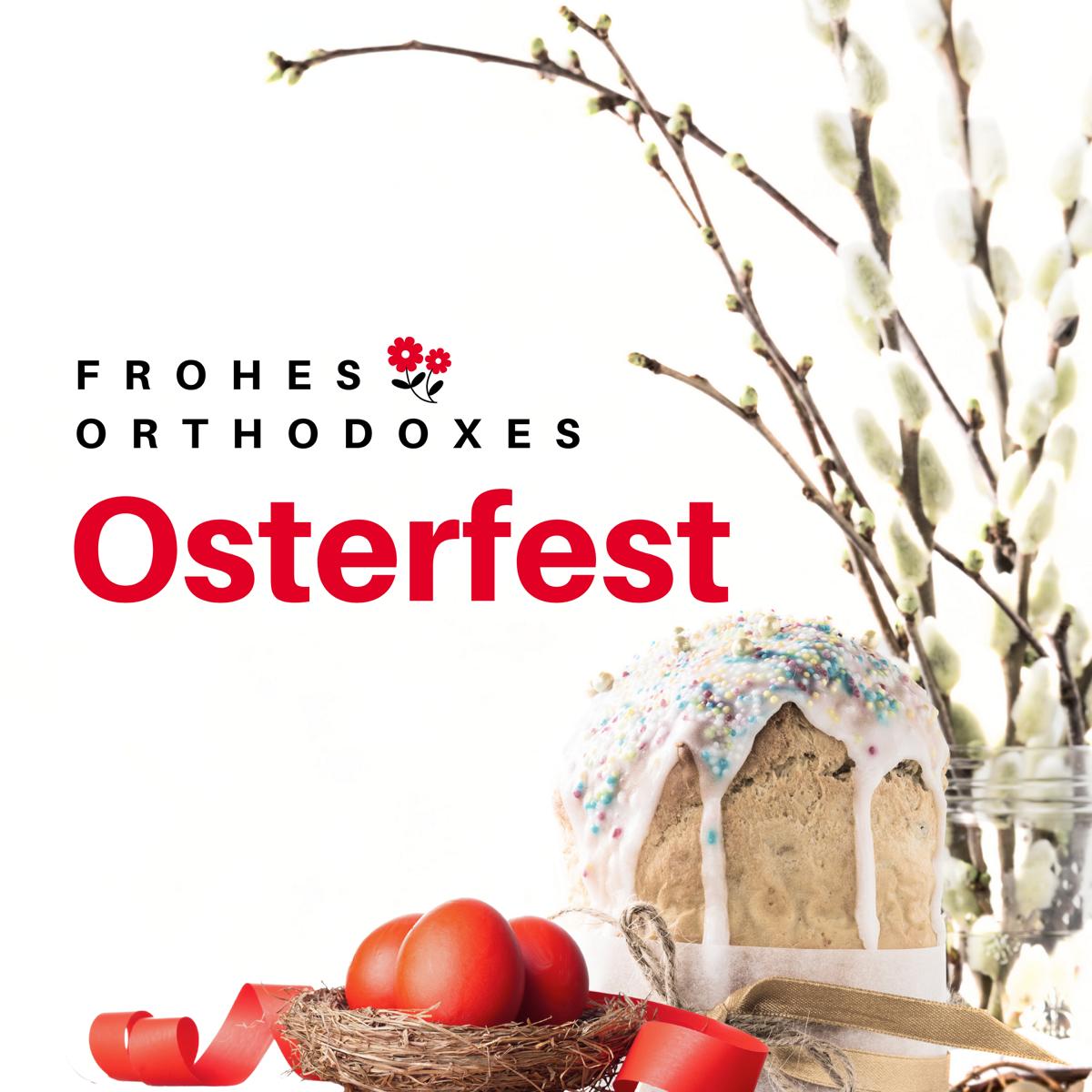 Grafik mit Osternest und Aufschrift froes orthodoxes Osterfest - secura protect 